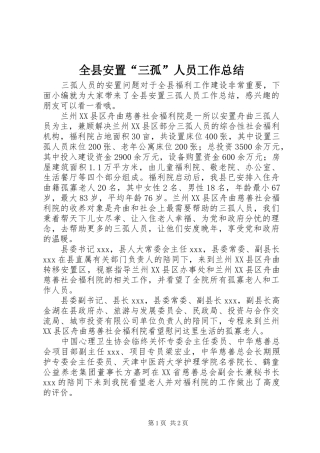 全县安置“三孤”人员工作总结