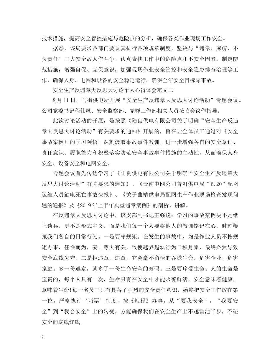 安全生产反违章大反思大讨论个人心得体会 _第2页