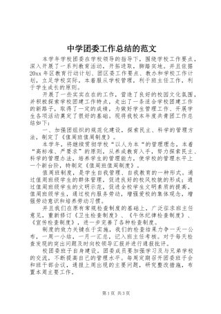 中学团委工作总结的范文