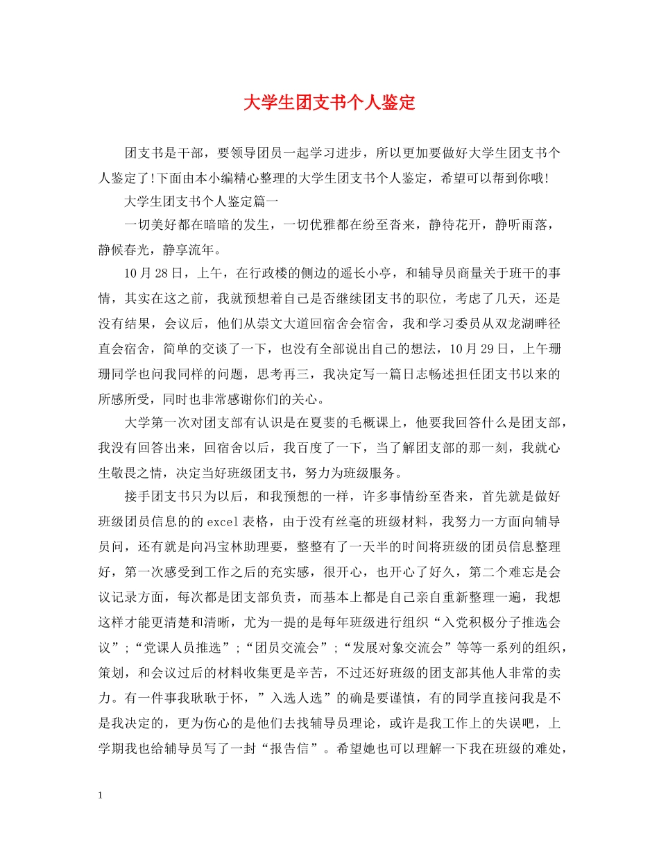 大学生团支书个人鉴定 _第1页