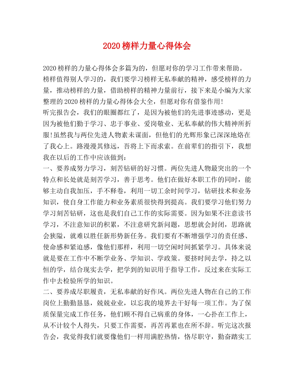 2024榜样力量心得体会 _第1页