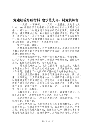 党建经验总结材料-建示范支部，树党员标杆