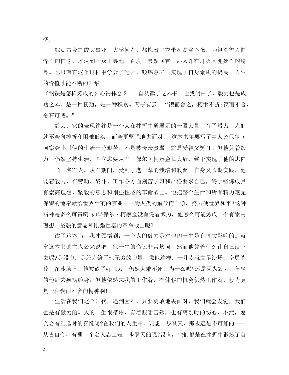 《钢铁是怎样炼成的》心得体会 _第2页