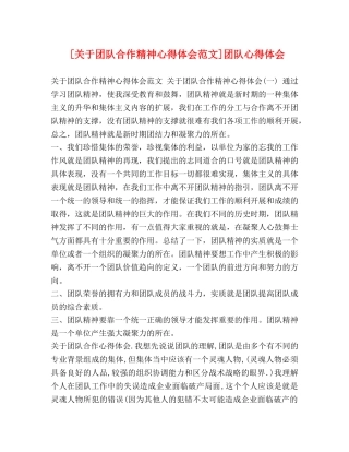 [关于团队合作精神心得体会范文]团队心得体会 