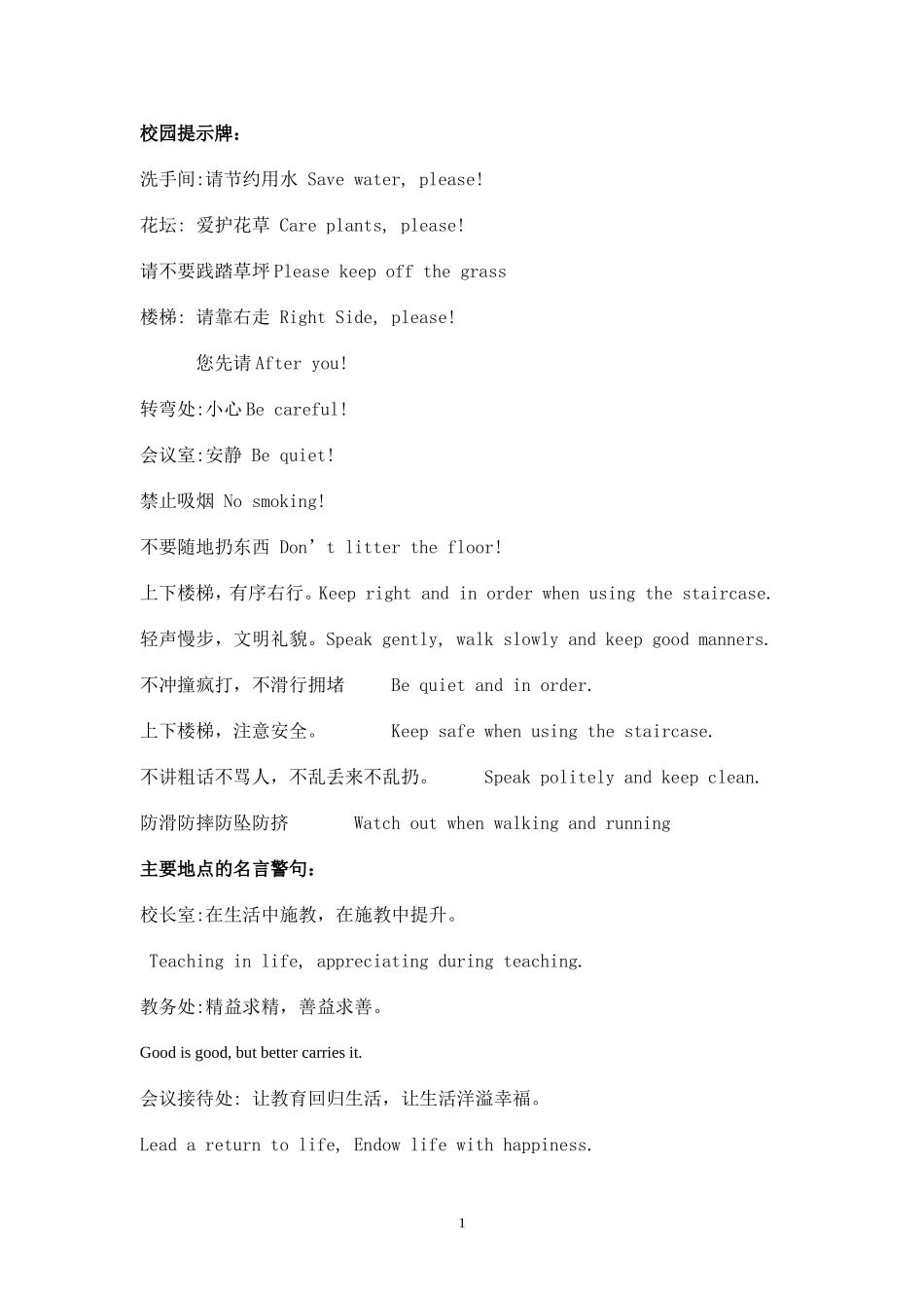 校园英语提示牌_第1页
