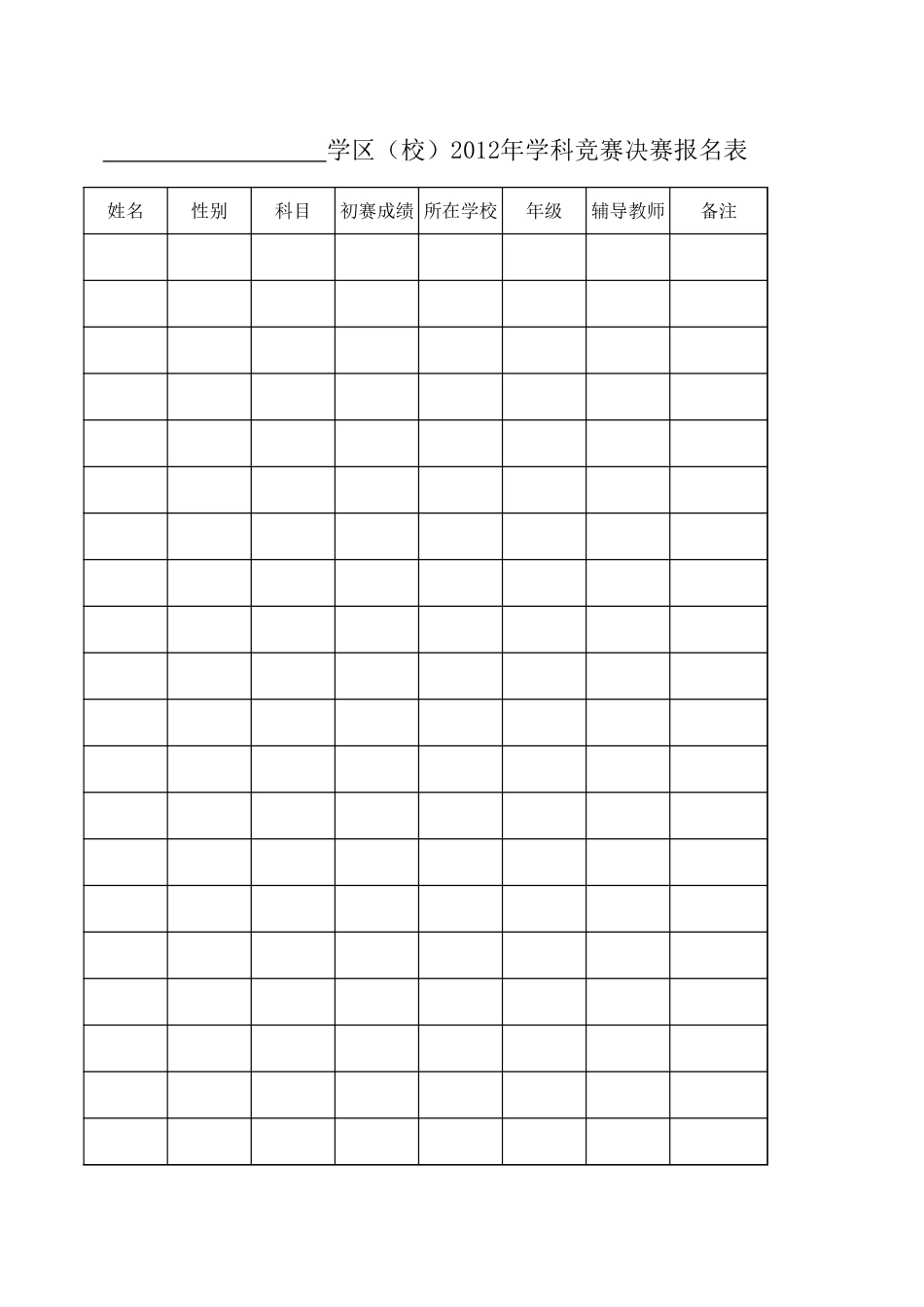 2012年全县中小学学科竞赛决赛名额分配及报名表_第3页