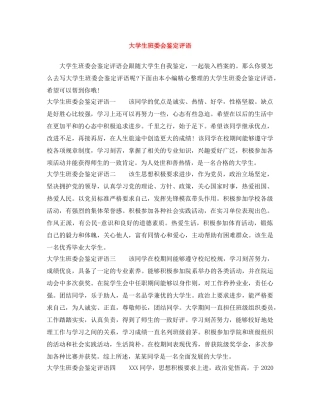 大学生班委会鉴定评语 