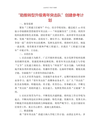 “助推转型升级青年突击队”创建参考计划 