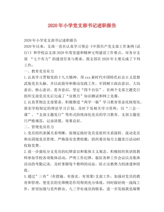 2024年小学党支部书记述职报告 