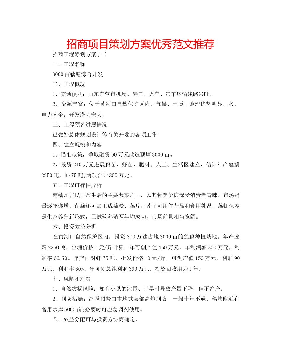 招商项目策划方案优秀范文推荐 _第1页