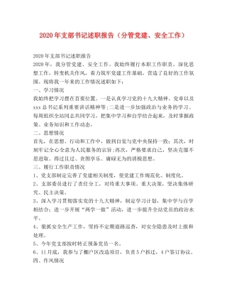 2024年支部书记述职报告（分管党建、安全工作） 