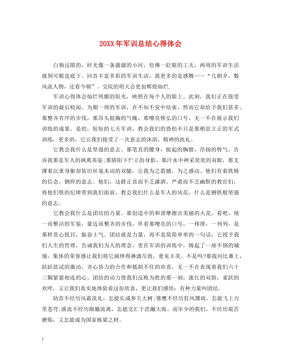 20XX年军训总结心得体会 _第1页