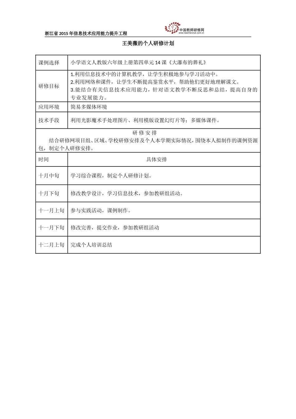 王美薇的个人研修计划_第1页