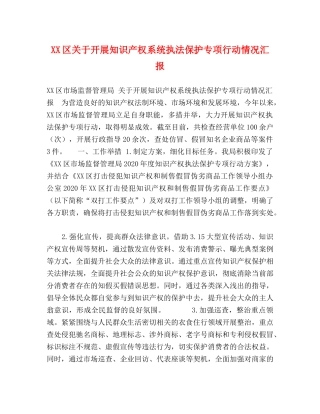XX区关于开展知识产权系统执法保护专项行动情况汇报 