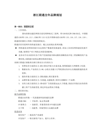浙江联通全年品牌规划暨年度营销策划提案