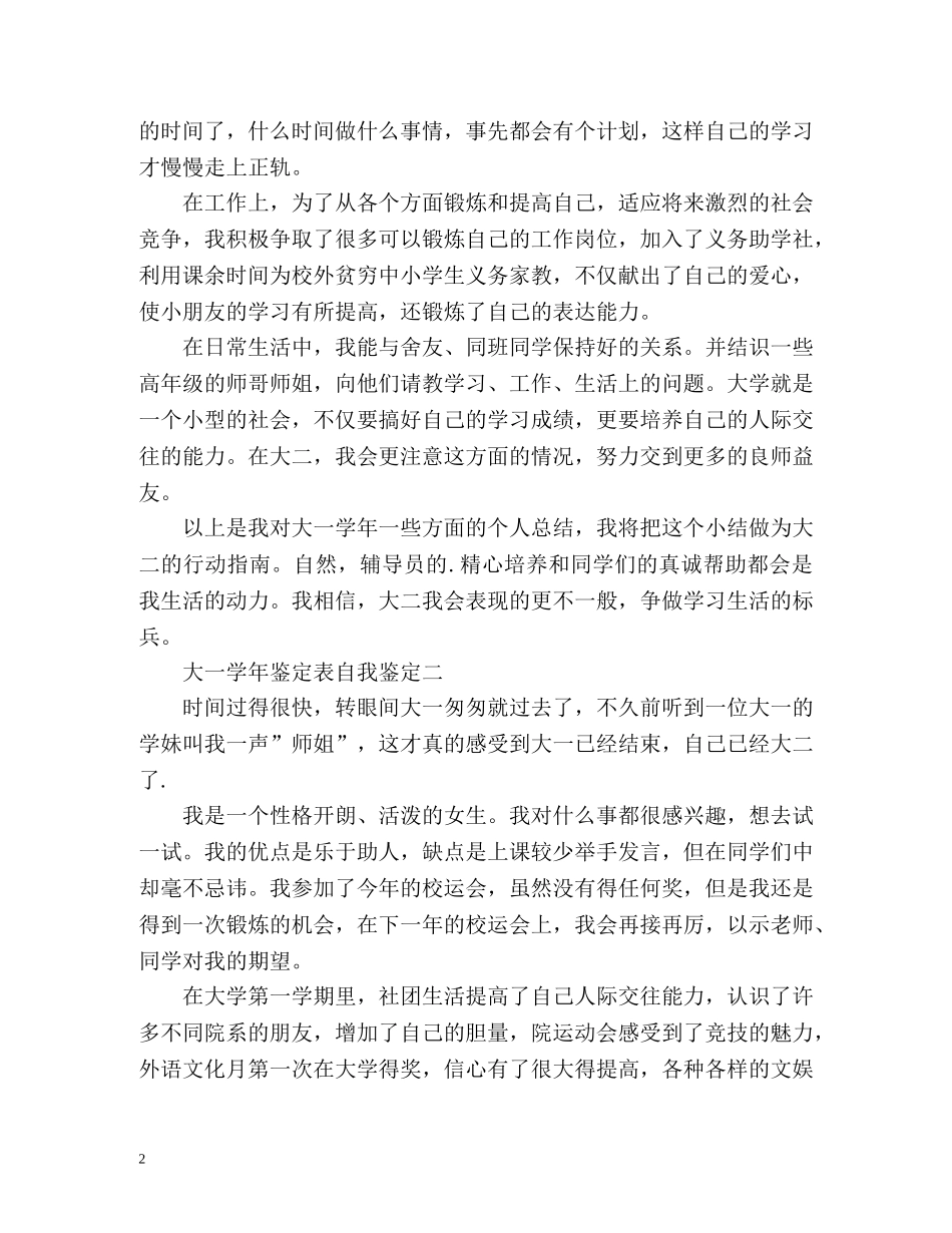 大一学年鉴定表自我鉴定 (2) _第2页