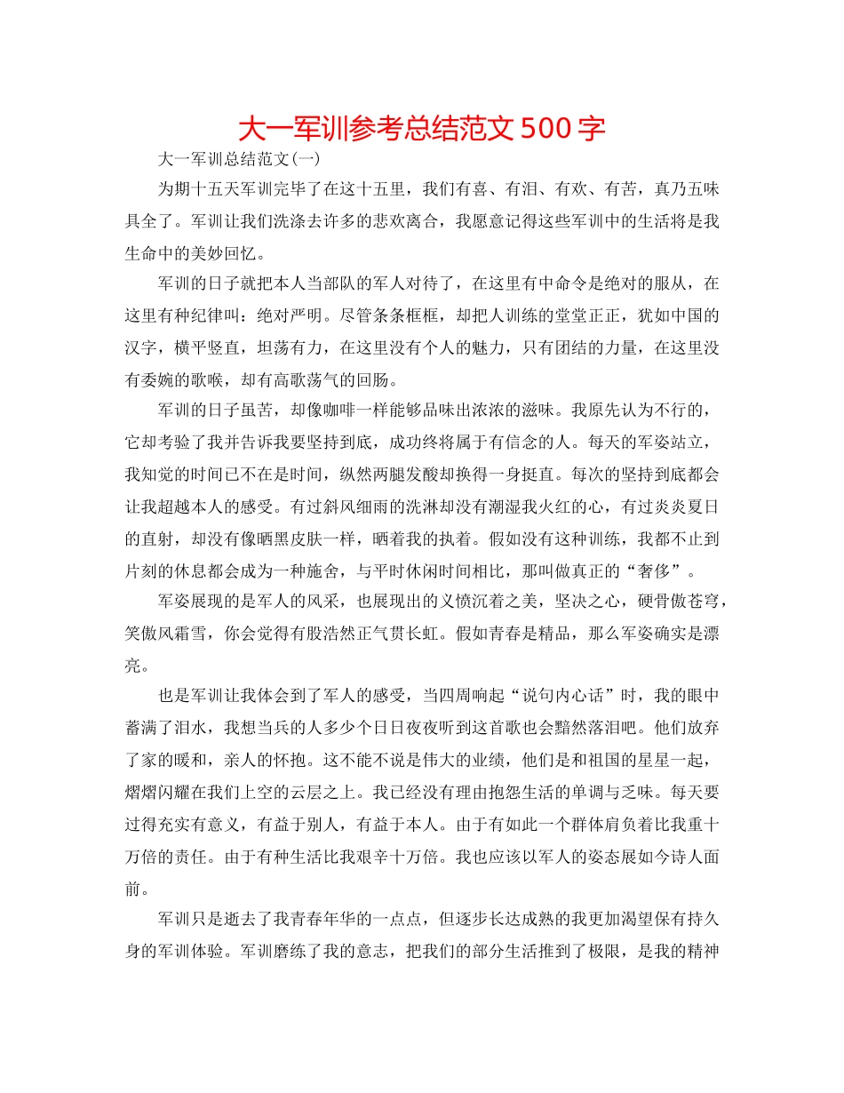 大一军训参考总结范文500字 _第1页
