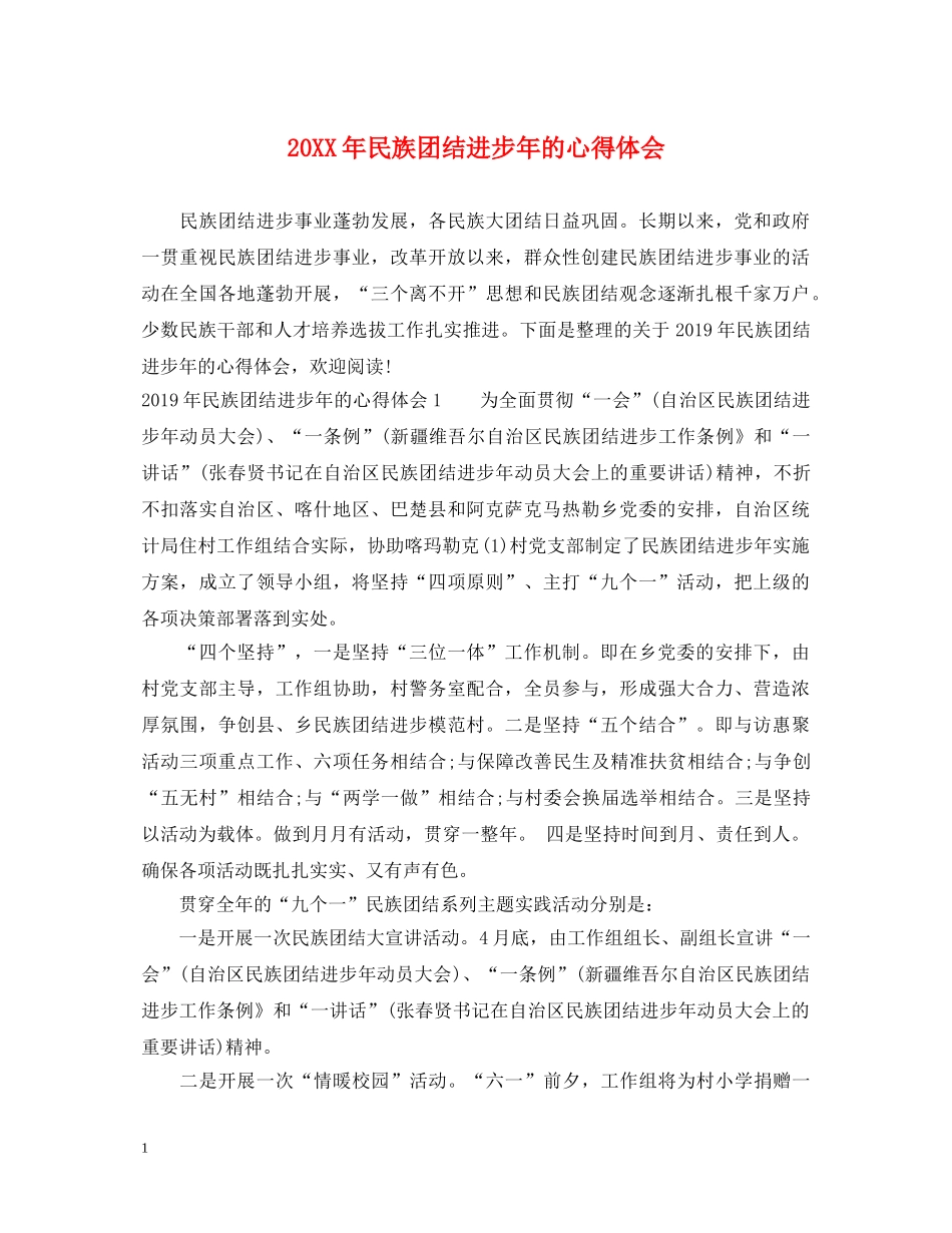 20XX年民族团结进步年的心得体会 _第1页