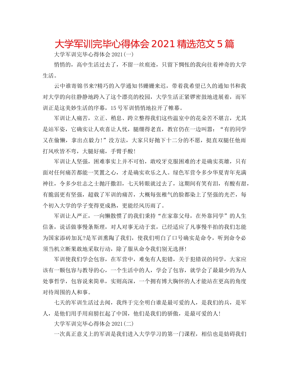 大学军训结束心得体会2024精选范文5篇 _第1页