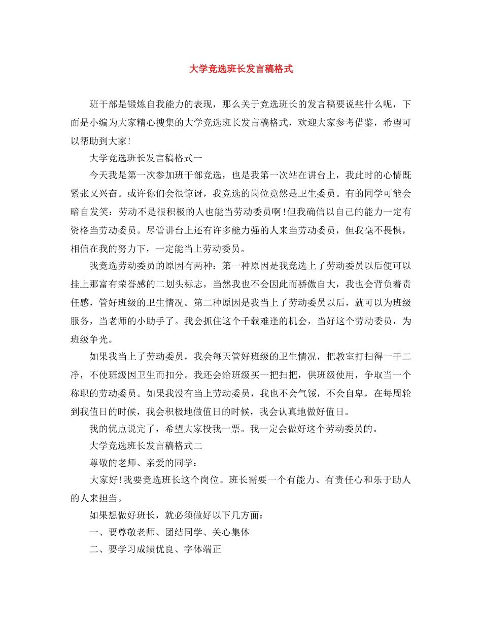 大学竞选班长发言稿格式 _第1页
