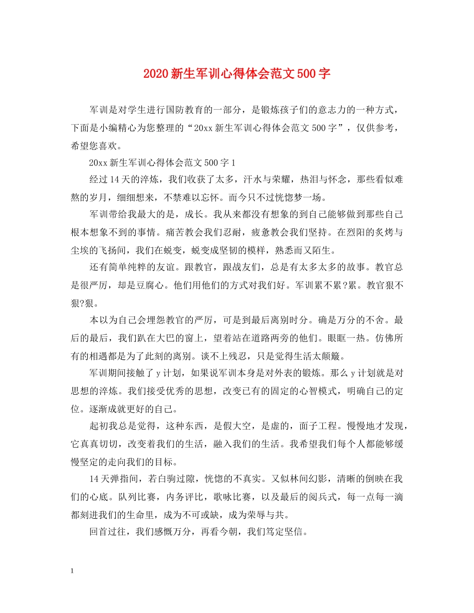 2024新生军训心得体会范文500字 _第1页
