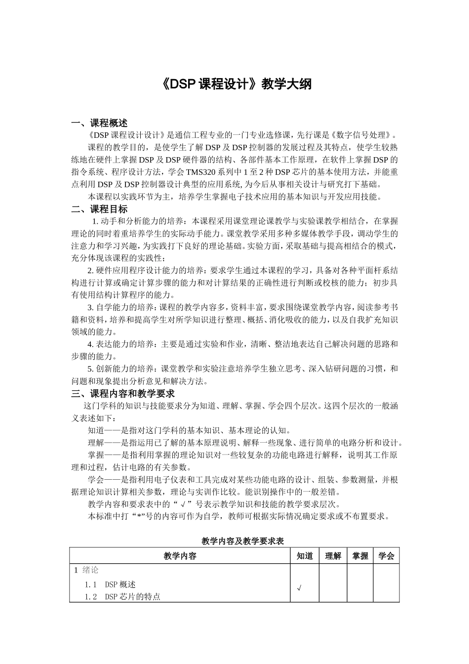 《DSP课程设计》教学大纲_第1页