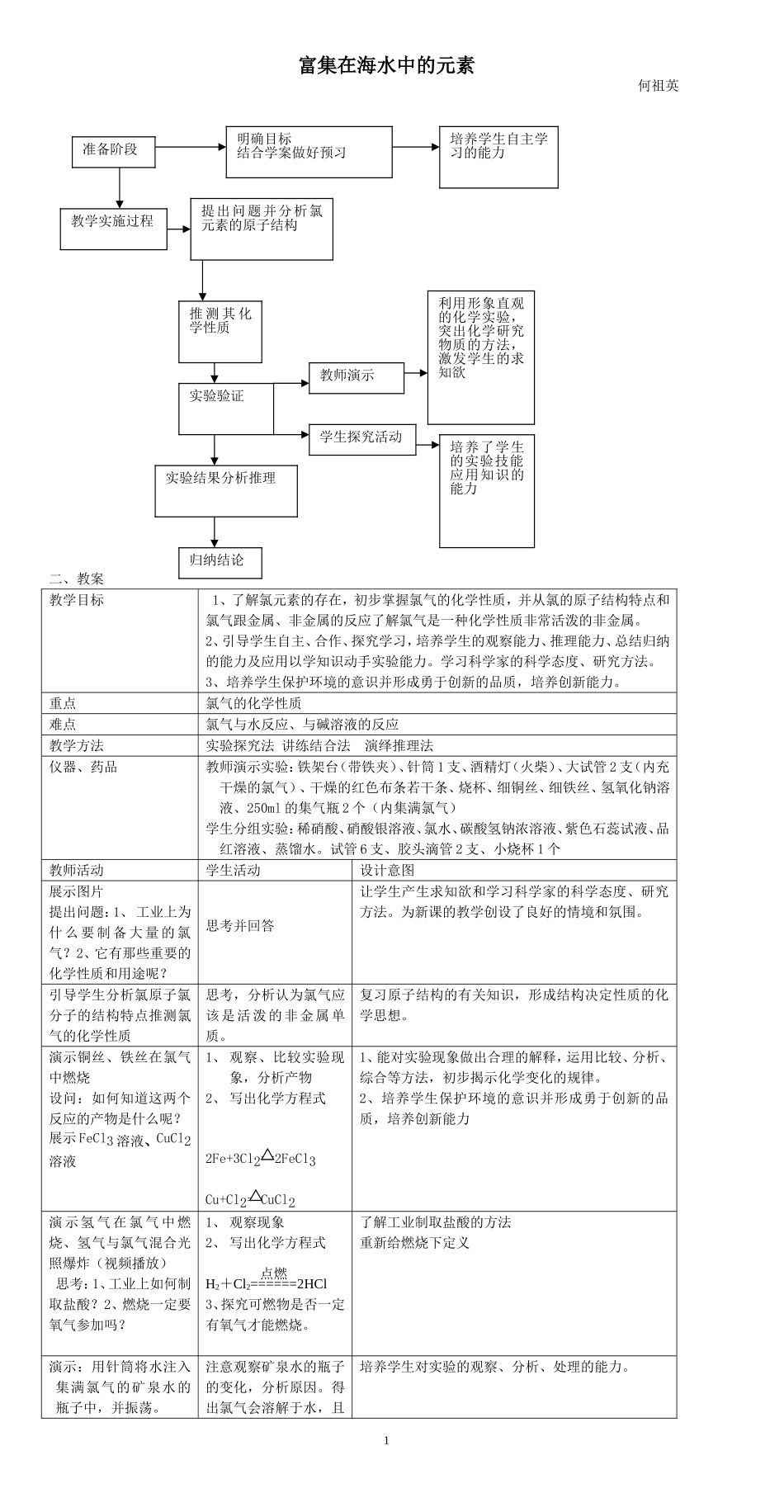 富集在海水中的元素氯教学案例设计.doc_第1页