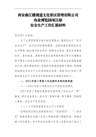 农博园项目部安全汇报材料