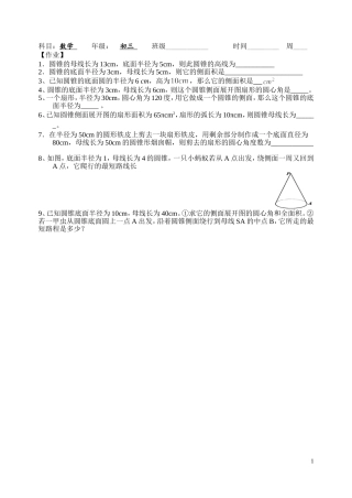 圆锥的侧面积和全面积--作业.4.2--(第19课时)--圆锥的侧面积和全面积---作业