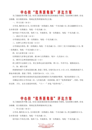 中心校“优秀班集体”评比方案