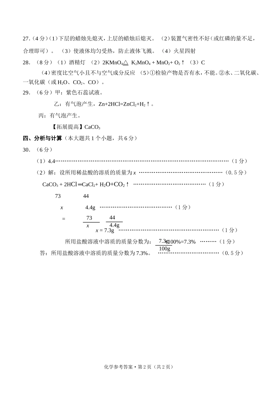 2015年初中学业水平考试第三轮模拟检测化学参考答案_第2页
