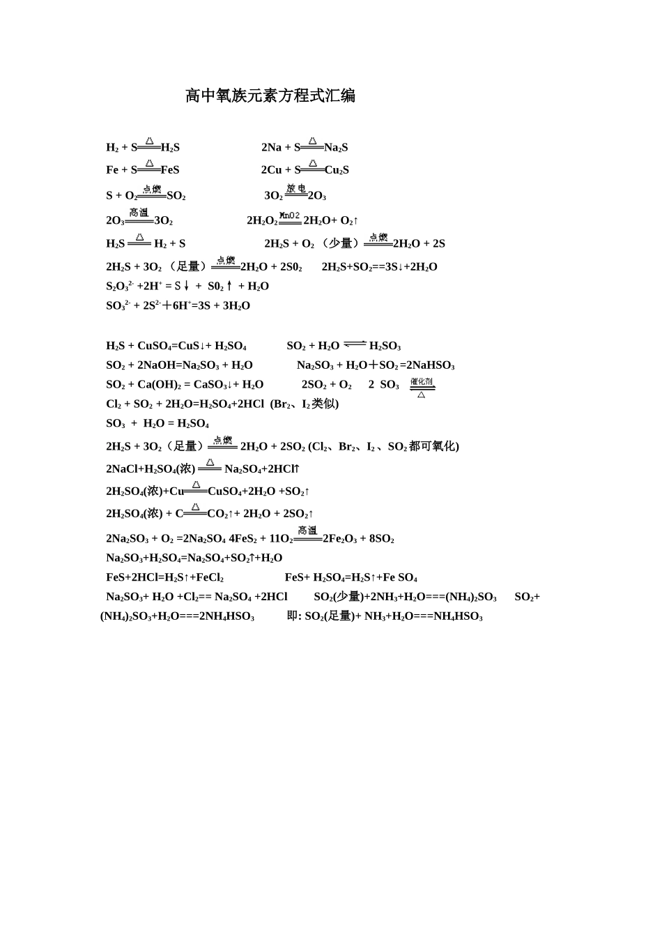 高中氧族元素方程式汇编_第1页