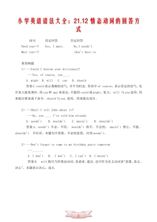 小学英语语法大全：21.12-情态动词的回答方式
