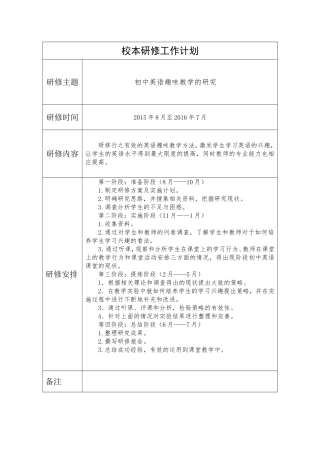 王瑞研修计划