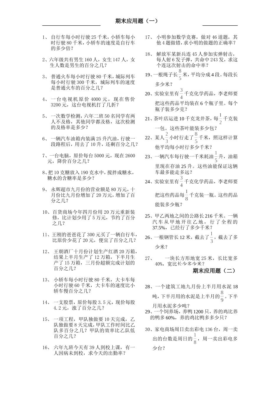 六年级上册分数百分数应用题_第1页