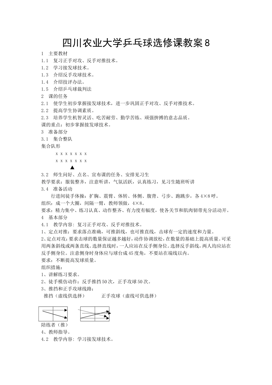四川农业大学乒乓球选修课教案8_第1页