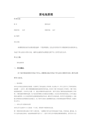 2013年远程培训intel未来教育项目化学模块五作业原电池原理