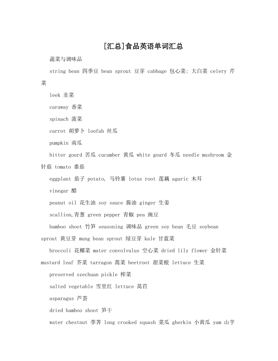 食品英语单词汇总_第1页
