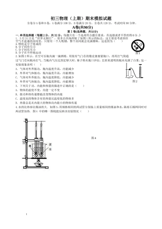 初三物理(上期)期末模拟试题
