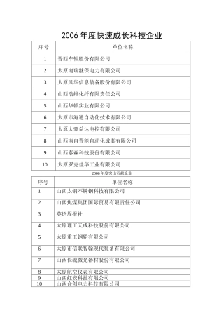 2006年度快速成长科技企业