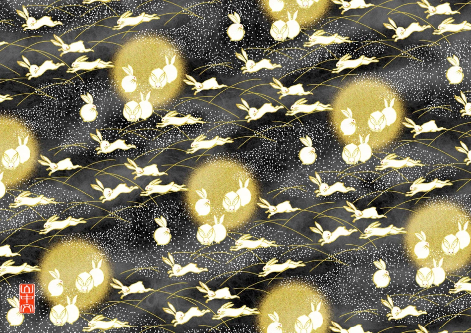 彩色印花纸：月兔纹(黑色)_第1页