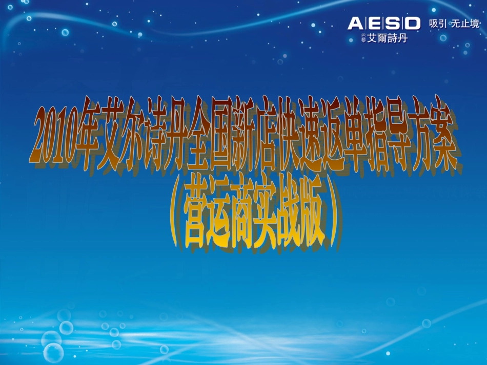 2010年艾尔诗丹全国新店快速返单指导方案(市场推广策略)_第1页