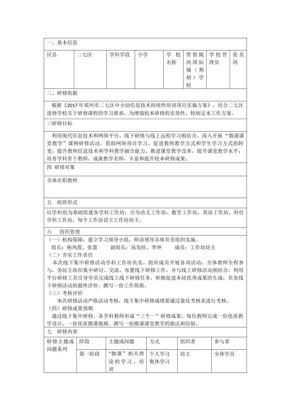 贾砦陇西国际城(荆胡)学校校本研修工作方案_第1页