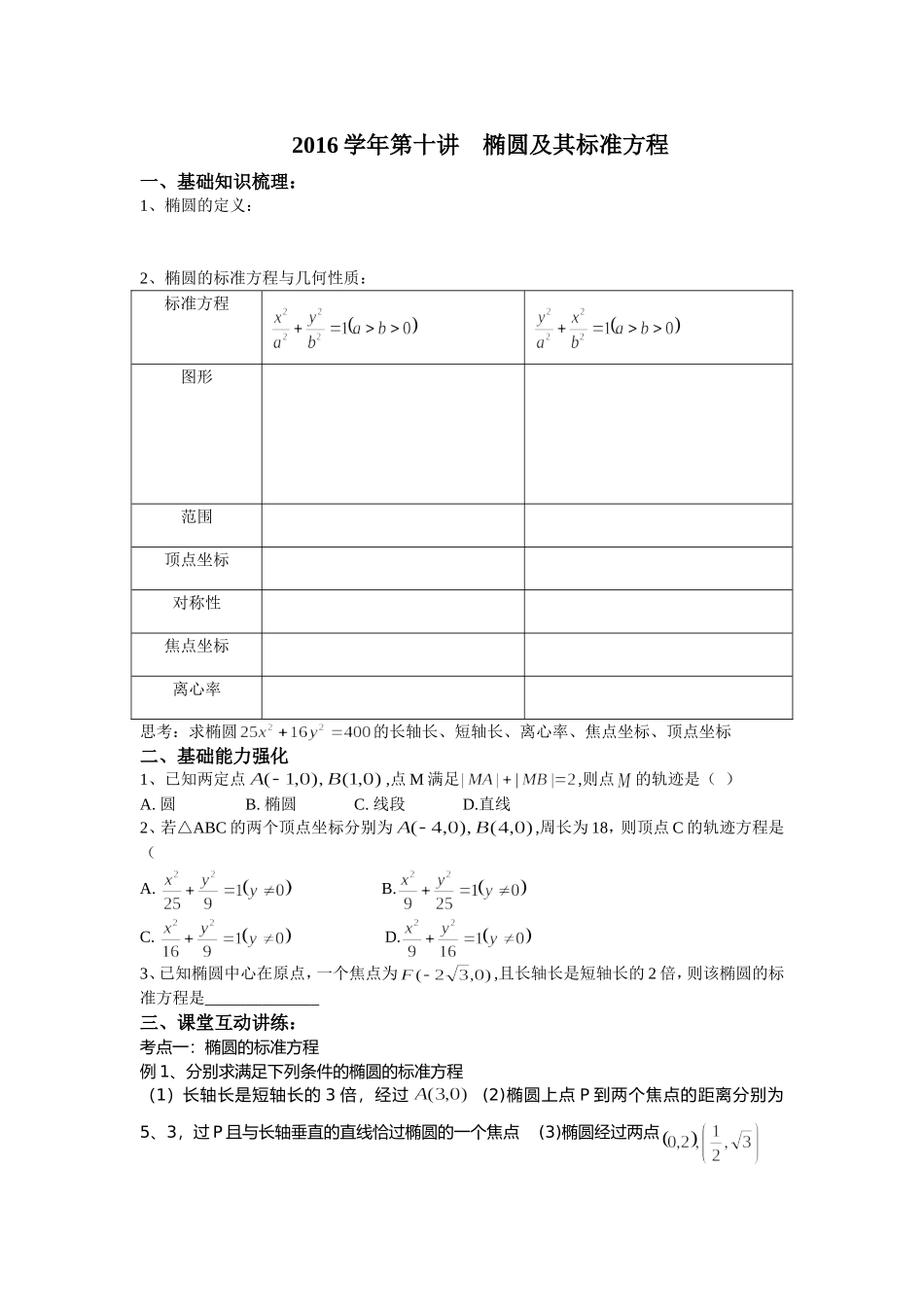 2016学年第十讲-椭-圆_第1页