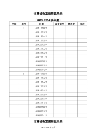 仁怀市计算机教室使用情况记录表