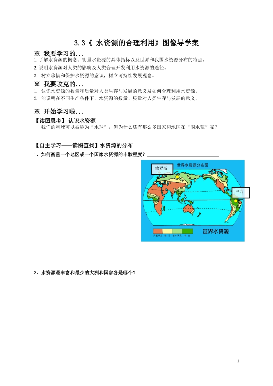 阳泉一中张慧水资源合理利用学案_第1页