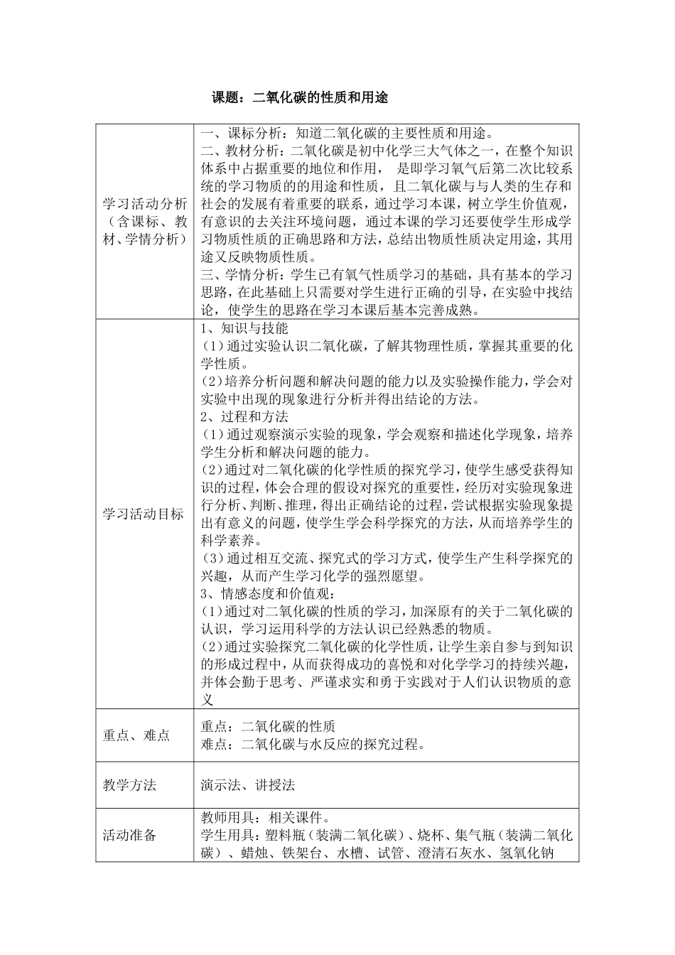 二氧化碳的性质活动元_第1页