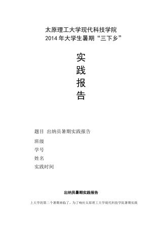 暑期实习出纳员论文