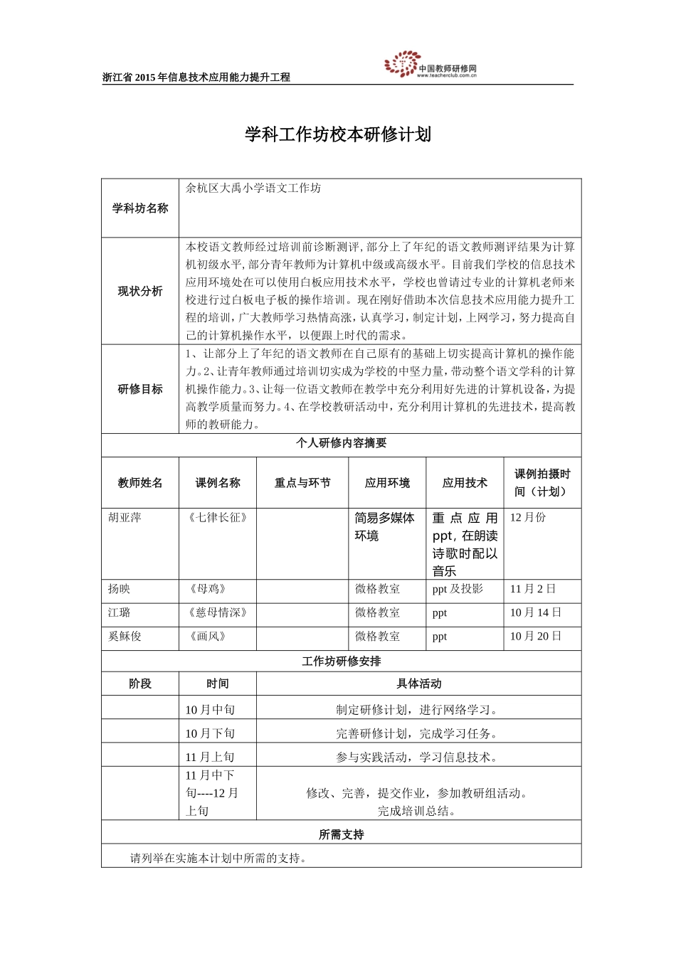 学科工作坊校本研修计划(学科工作坊坊主填写)-28334_第1页