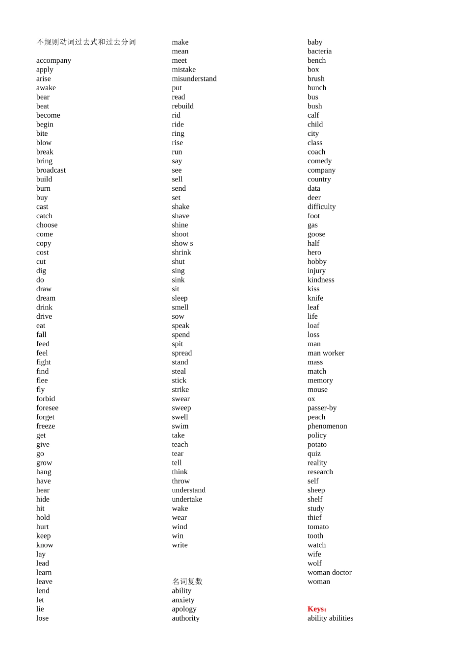 补充单词：动词名词不规则_第1页